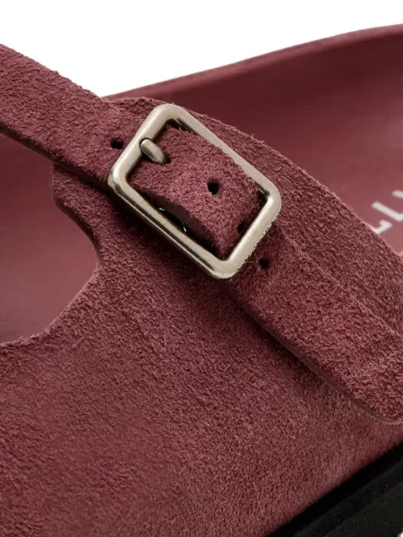 Papuci tip mules Birkenstock cu cataramă cu bretele roșu