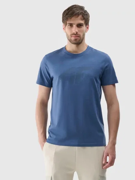 T-shirt regular z nadrukiem 4F niebieska