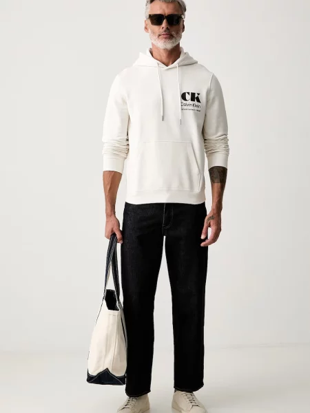 Geacă de blugi Calvin Klein Jeans de lână cu glugă bej