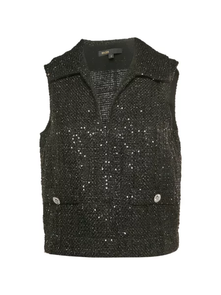 Top Maje cu paiete din tweed negru
