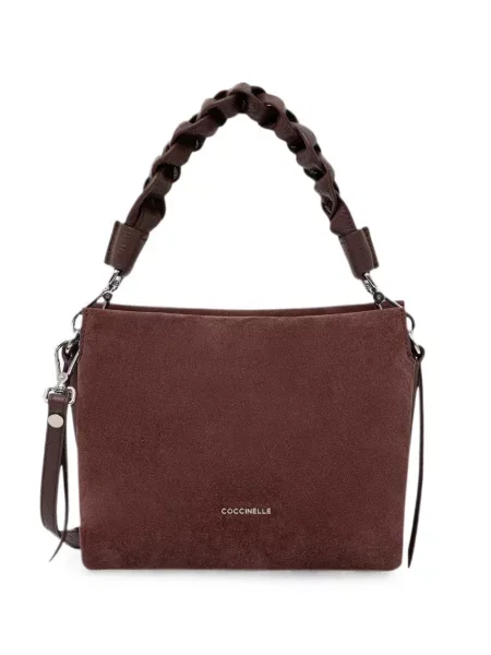 Geantă shopper Coccinelle din piele de căprioară țesută maro