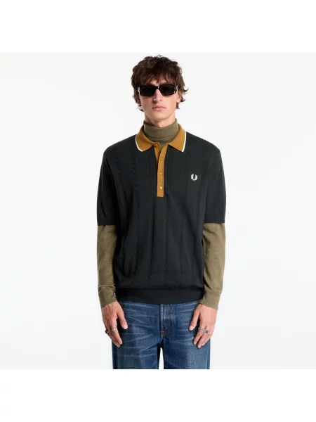 Tricou FRED PERRY Cable Knit Shirt Night Green XL verde
