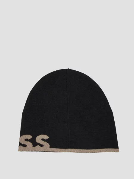 Шерстяная шапка Boss черная