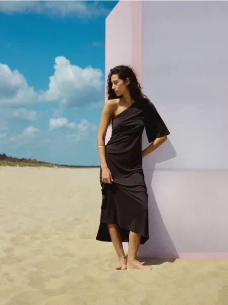 Reserved Rochie midi cu conținut ridicat de modal maro-închis maro