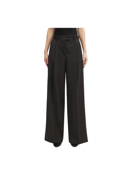 Sportmax spodnie wełniane VELA szerokie high waist brązowy