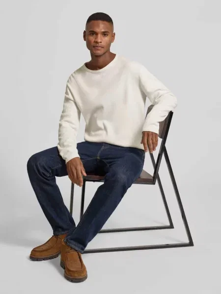 Sweter z dzianiny o kroju regular fit z czystej bawełny Tom Tailor Denim biały