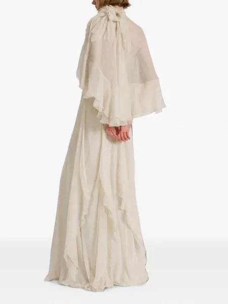 Rochie maxi Alberta Ferretti de mătase cu volane alb