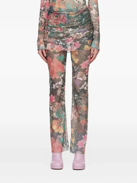 Pantaloni Rave Review cu model floral verde