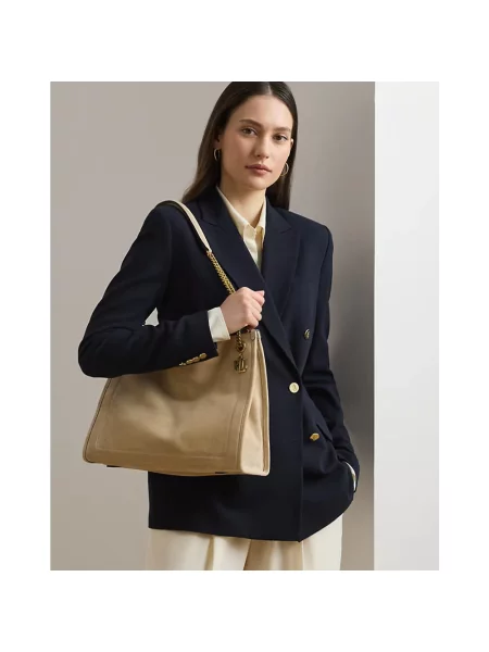 Shopperka Ralph Lauren skórzana beżowa