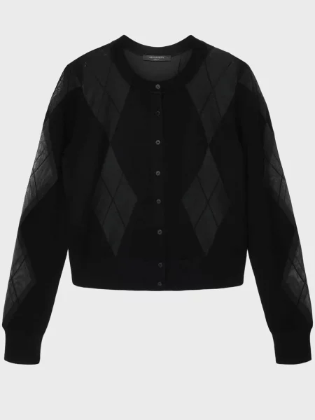 Шерстяной кардиган Allsaints с принтом черный
