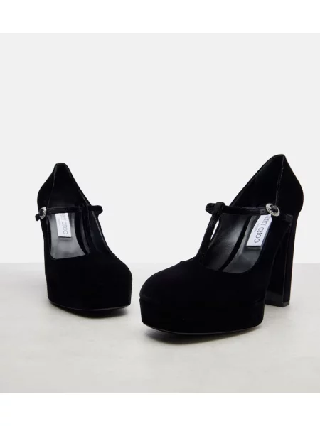 Pantofi cu toc Jimmy Choo de catifea cu platformă negru