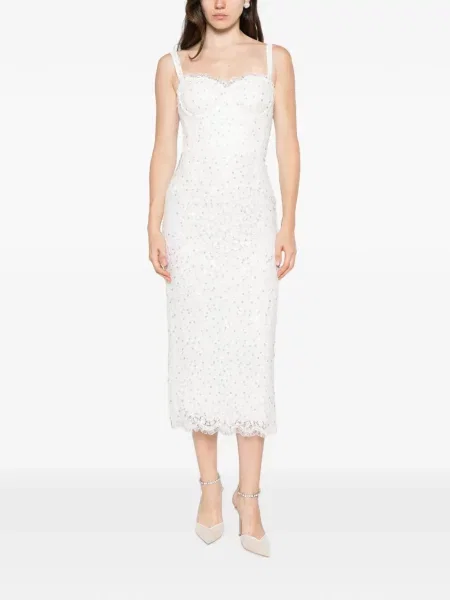 Rochie midi Adamaris cu broderie din dantelă alb