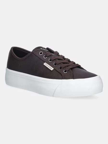Tenisky Calvin Klein VULC FLATF LACE UP LTH CK hnědá