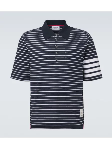 Tricou polo Thom Browne cu dungi albastru