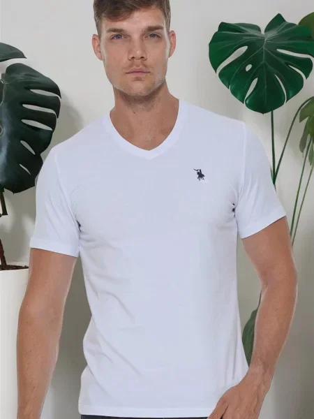 Tricou Dewberry cu decolteu în V alb