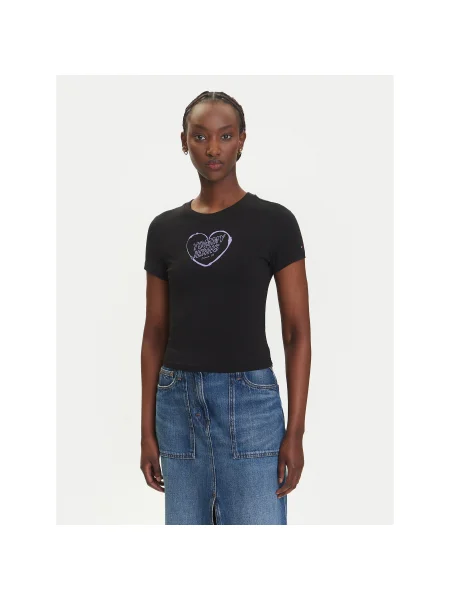 Tommy Jeans Póló Heart Slim Fit fekete