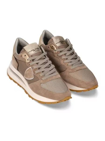 Sneakersy Philippe Model do biegania sznurowane zamszowe beżowe
