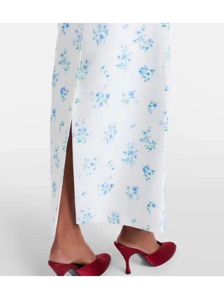 Fustă Shushu/tong de mătase cu model floral alb
