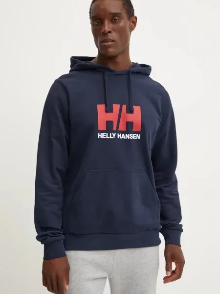Суичър с качулка Helly Hansen с качулка с принт тъмносиньо