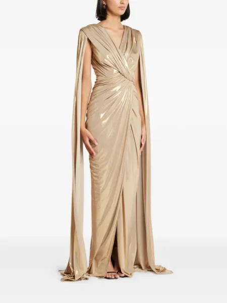 Rochie Rhea Costa drapată de costum auriu