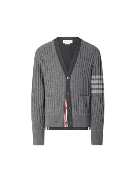 Kardigan Thom Browne wełniany z dekoltem w serek szary