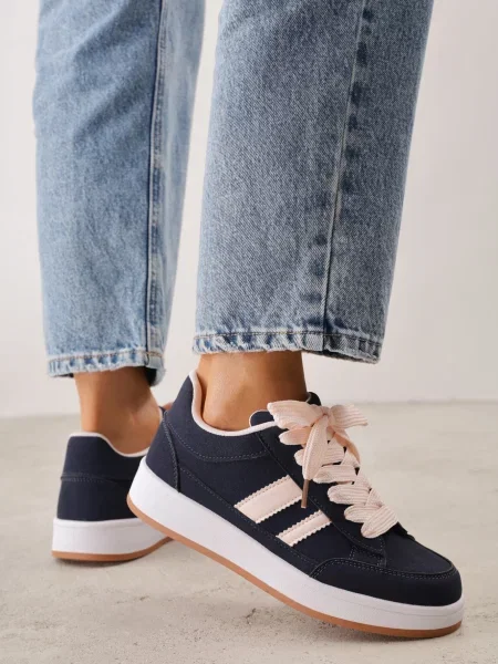 Sneakersy Basic z Paskami na Boku Adila granatowe