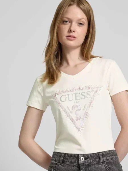 T-shirt z nadrukiem z logo model ‘PYTHON’ Guess biała