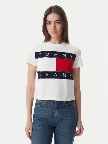 Tommy Jeans Majica Flag bela