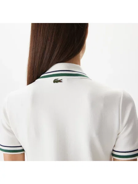 Lacoste Sukienka Straight Fit Half Zip biały