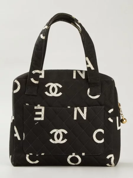 Plátěná kabelka Chanel Pre-owned s potiskem černá