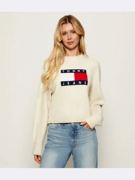 Pulover Tommy Jeans de lână bej