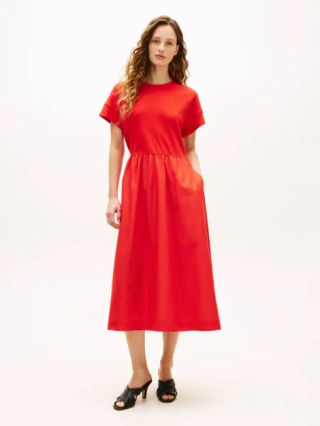 Tommy Hilfiger Rochie CODY MIX MEDIA roșu