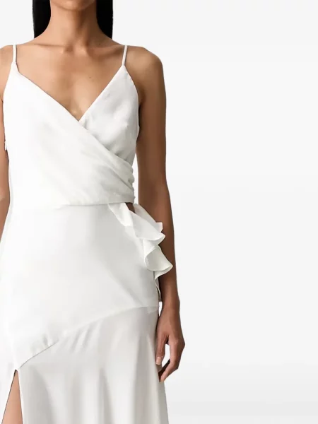 Rochie maxi Bardot cu volane plic alb