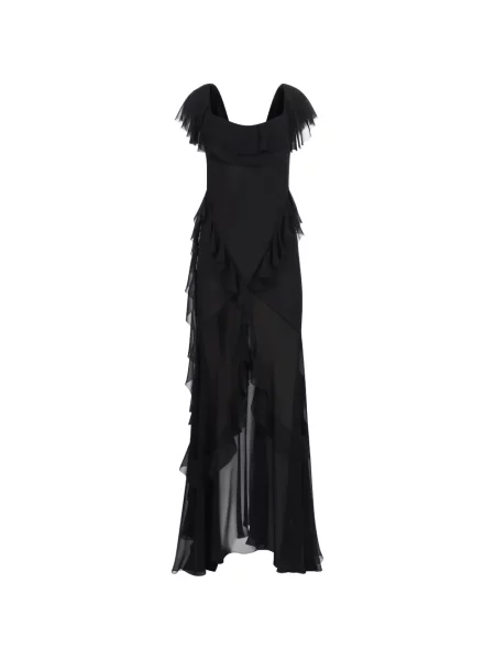Rochie maxi Nina Ricci de mătase cu volane negru