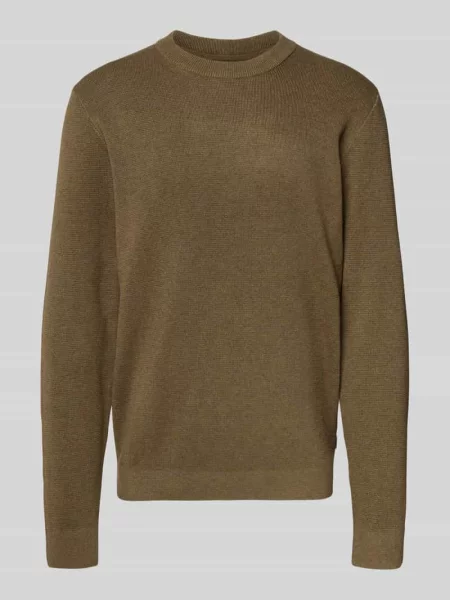 Sweter z dzianiny z okrągłym dekoltem model ‘MILANO’ Jack & Jones Premium khaki