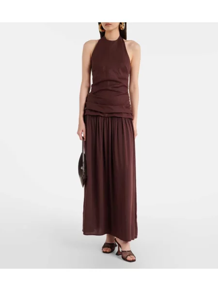 Rochie maxi Faithfull de in cu gât halter de costum maro