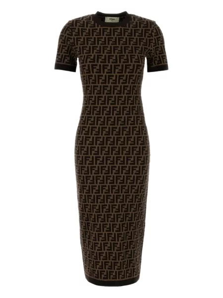 Rochie mini Fendi din jacard de costum maro