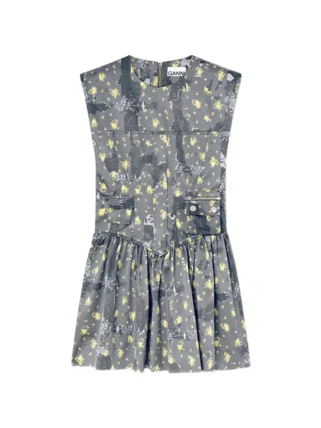 Rochie mini Ganni cu model floral cu imagine gri