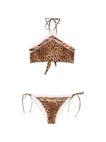 Bikini Mc2 Saint Barth cu imagine cu imprimeu animal print cu gât halter maro