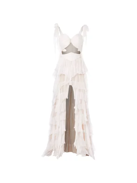 Rochie maxi Norina St cu volane alb