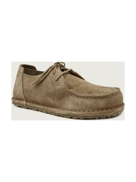 Birkenstock pantofi de piele intoarsa Utti Lace femei cu plat gri