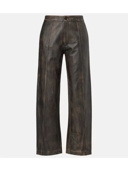 Spodnie Jacques Wei z wysoką talią skórzane brązowe