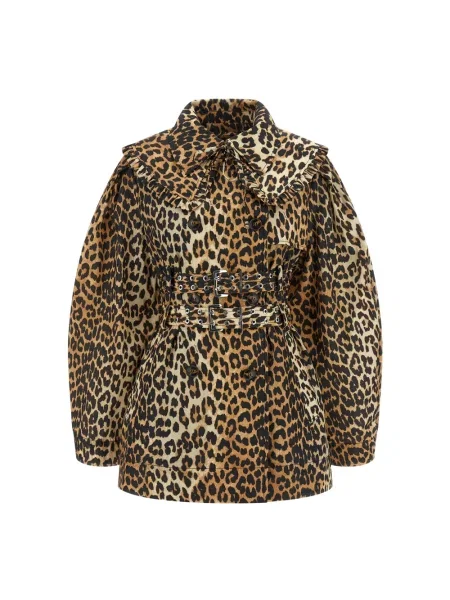 Krótki wielobarwność trencz Ganni w panterkę