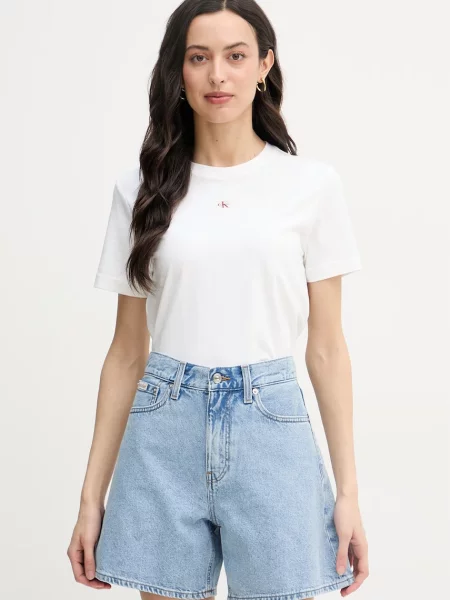 Klasična majica Calvin Klein Jeans s kratkimi rokavi bež