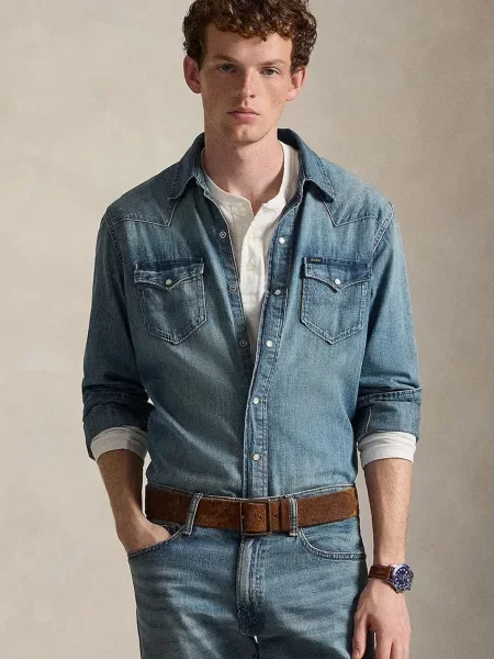 Rifľová košeľa Polo Ralph Lauren modrá