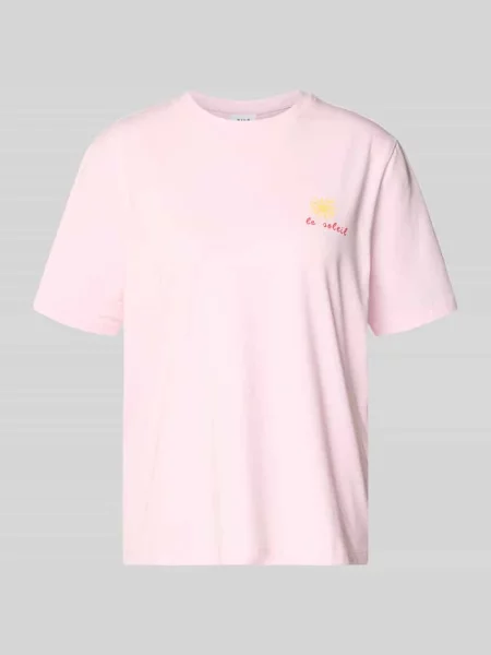 T-shirt z haftem model NORA' Vila różowa