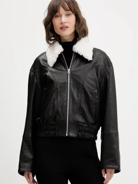 Usnjena jakna HUGO črna