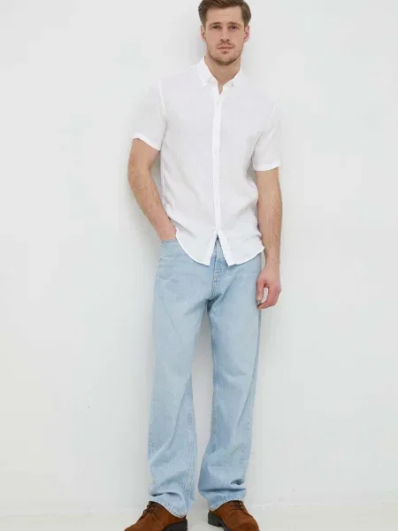 Plátěná košile Michael Kors slim s límečkem button-down bílá