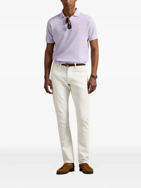 Tricou Polo Ralph Lauren din piele cu broderie în carouri maro