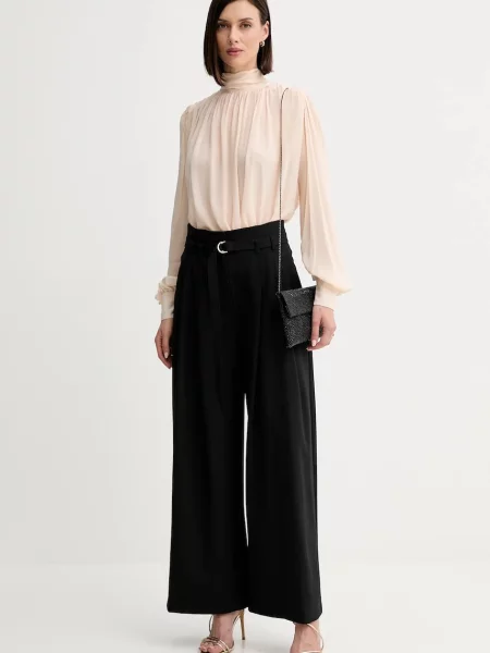 Marella spodnie z wełną szerokie high waist czarny